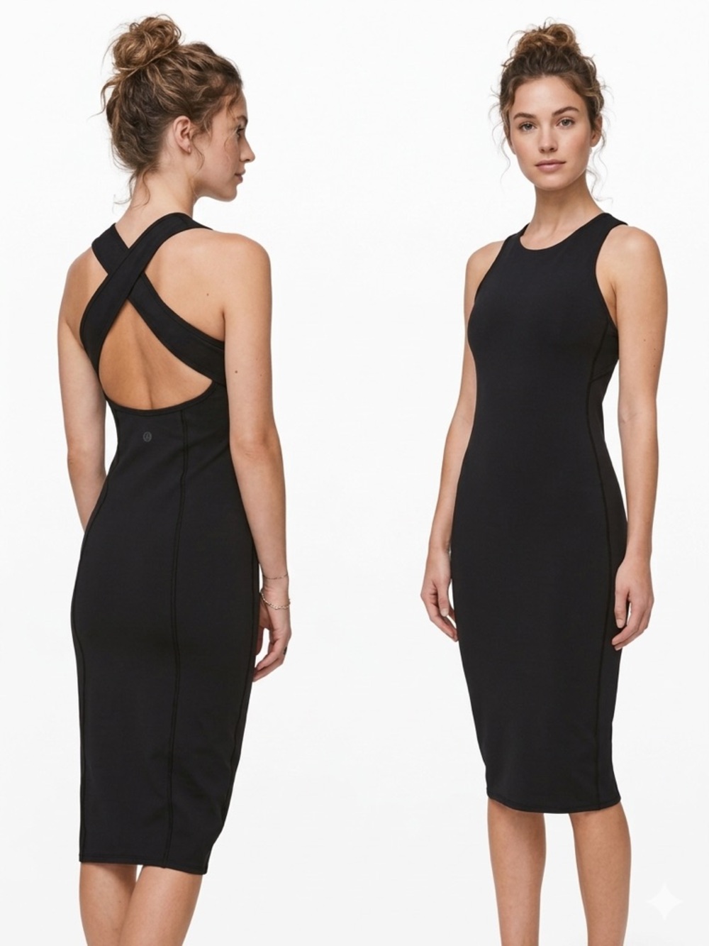 LULULEMON 'Picnic Play' Fitted Black Sleeveless Bodycon Midi Dress - Size 6